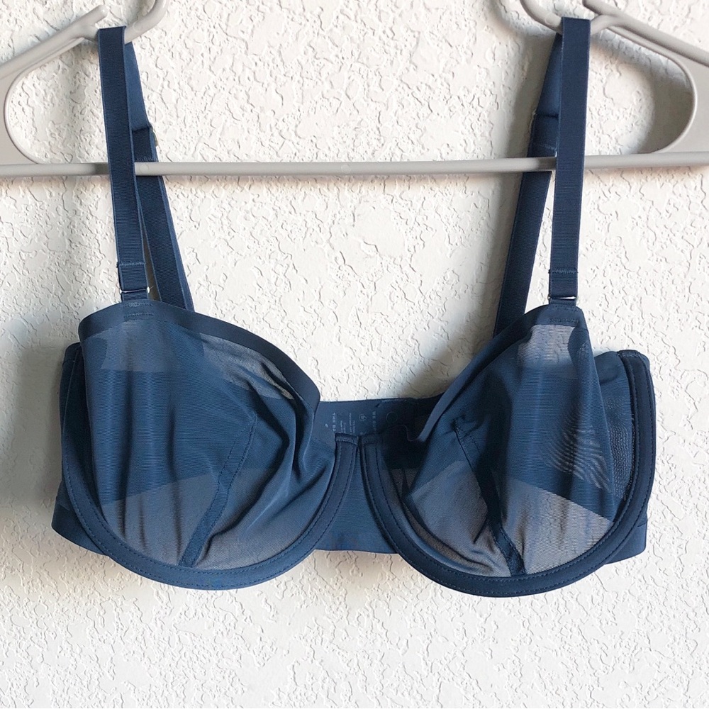 Cuup The Balconette Bra 30F Blue Sheer Mesh